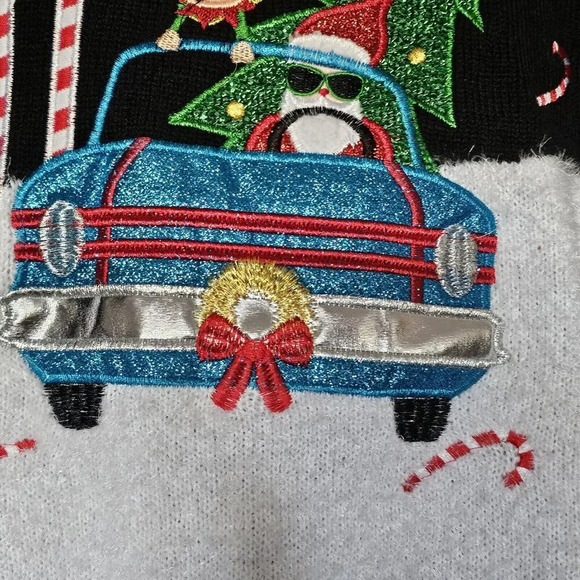 Women's North Pole,Santa's Pub, Club Elf Ugly Christmas Sweater Size XL (16_18) - Picture 2 of 11